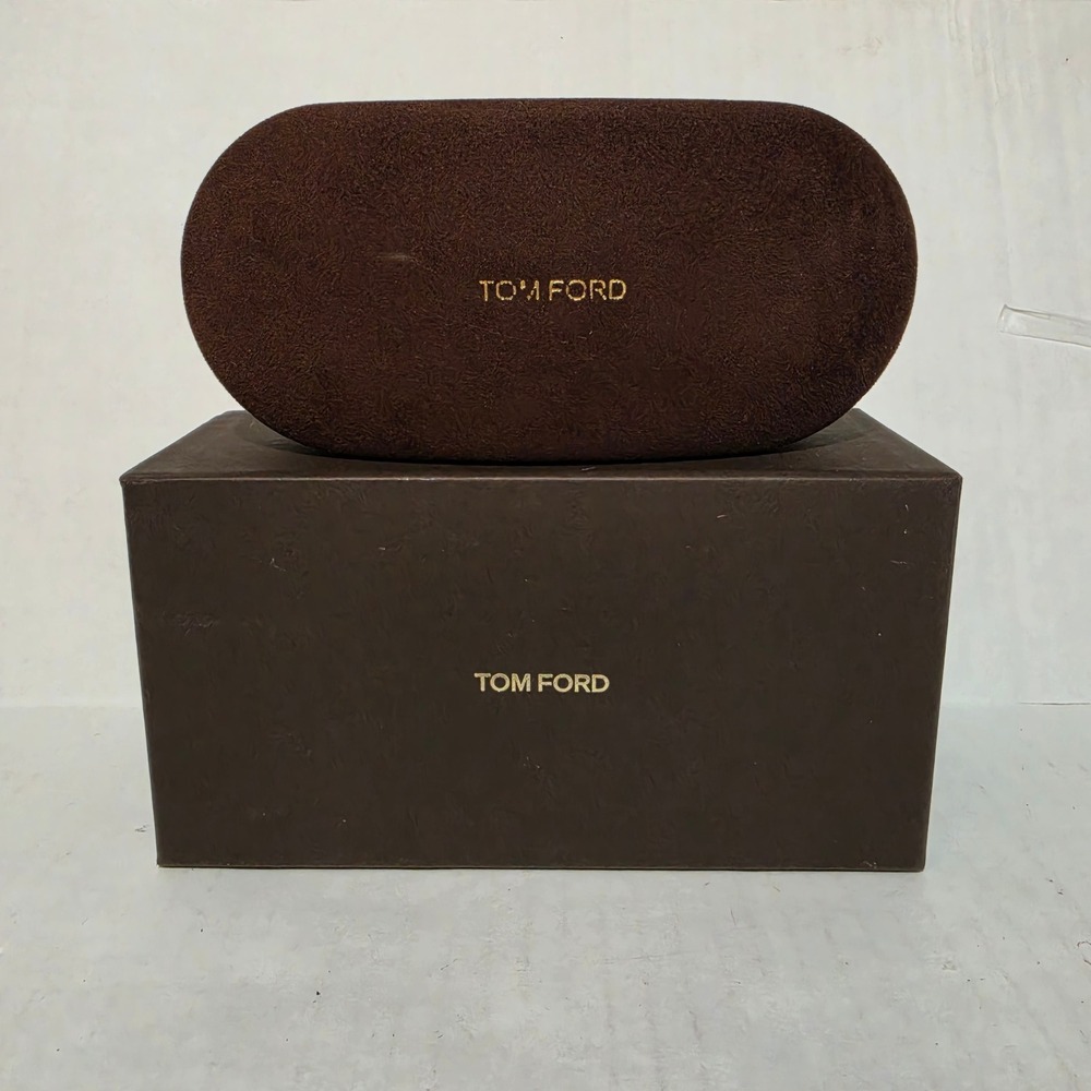 Tom Ford Brown Velvet Sunglass Case and Textured Outer Box Set Logo Gold Tone